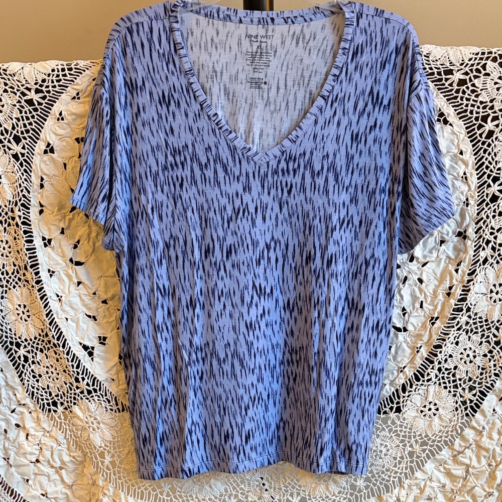 Nine West Purple Patterned V-Neck Women's Top Size XL